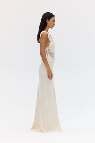 VISIONS LACE FLOOR LENGTH DRESS - BUTTERCREAM