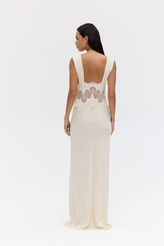 VISIONS LACE FLOOR LENGTH DRESS - BUTTERCREAM