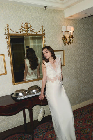 VISIONS LACE FLOOR LENGTH DRESS - BUTTERCREAM