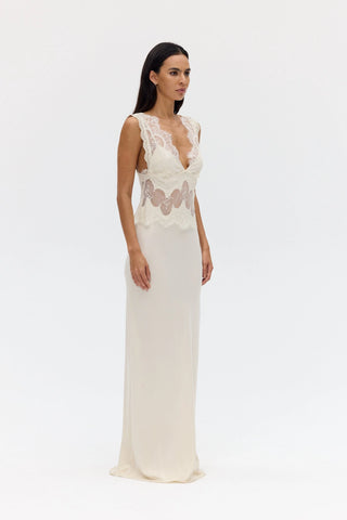 VISIONS LACE FLOOR LENGTH DRESS - BUTTERCREAM