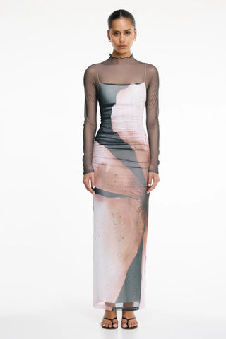 Edina Long Sleeve Dress - Charcoal Petal Garden