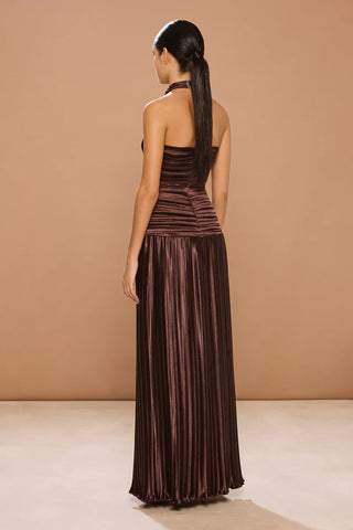 ARIANA PLISSÉ DRESS -Chestnut